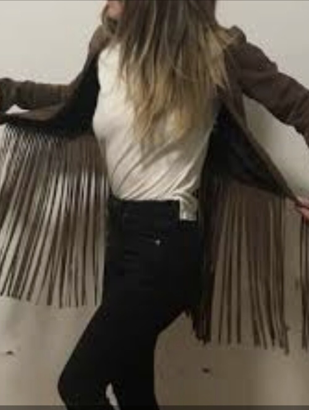 Chico’s Bohemian Tan Faux Leather Fringe Boho Southwestern Cowgirl Jacket